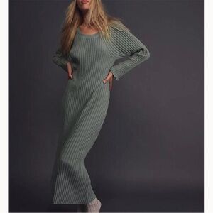 FREE PEOPLE BEACH light sage green long sleeve sweater midi dress